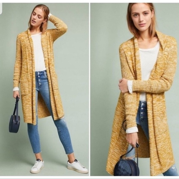 Anthropologie Abigail Duster Sweater in Mustard Marled Knit. Women’s Medium - Picture 3 of 10